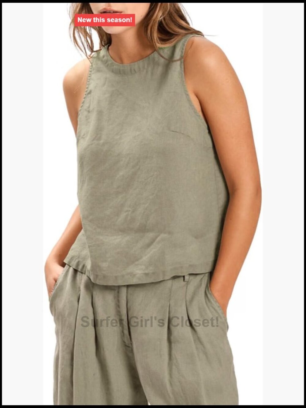 100% Linen Plant-Dyed Sleeveless Tank Top Women's Relaxed Fit Crew Neck